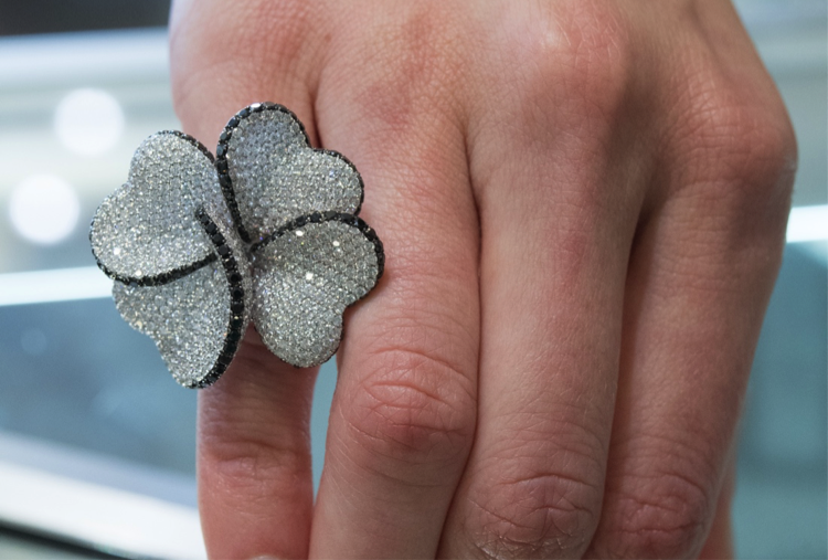 Black & White Diamond Floral Cocktail Ring