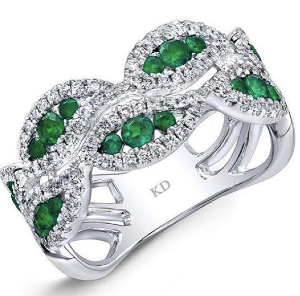 Modern diamond and emerald ring