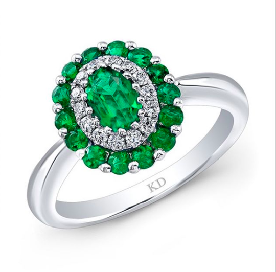 Engagement Ring with Colorful emerald Gemstones