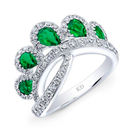 White gold and emerald modern ring