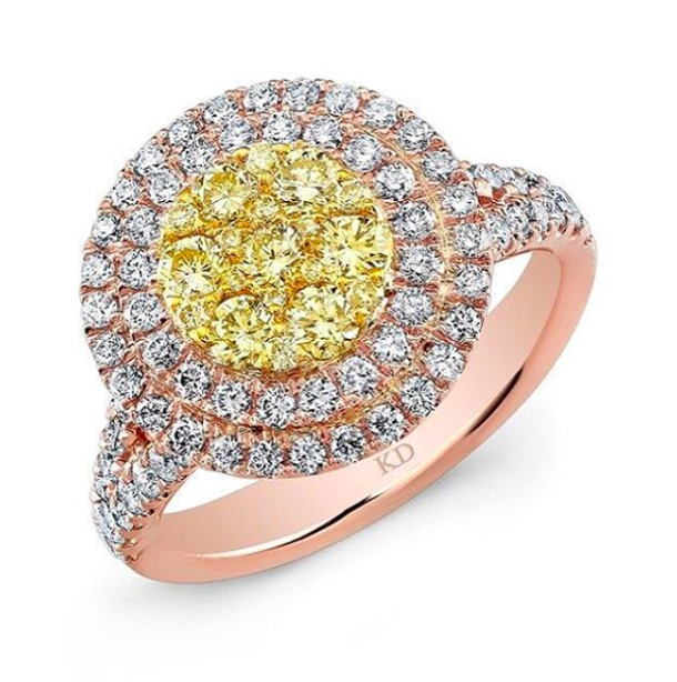 rose gold engagement ring with yellow diamonds 