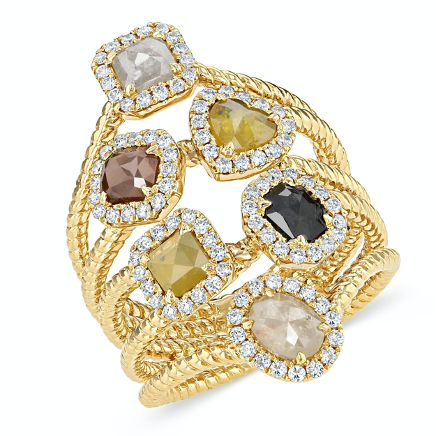 yellow gold unique ring with rough diamonds